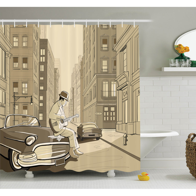 Guitarist New York Shower Curtain Set, 84" H x 69" W