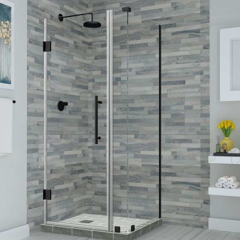 Cabine de douche rectangulaire à charnière sans cadre avec tablettes en verre 28,25 po x 72 po Bromley
