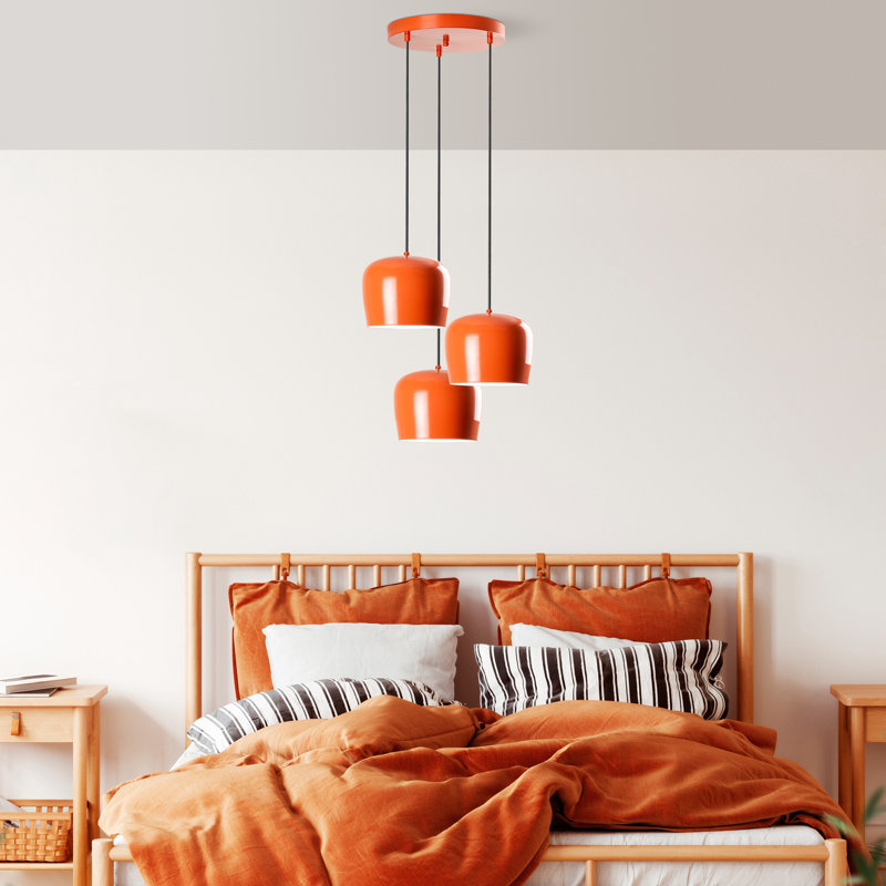 Lustre réglable en métal, 17,7 po de diamètre, finition orange | 3 x douilles E27 de 40 W maximum, hauteur: 17,7 à 44,9 po | Design élégant et moderne, parfait pour la salle à manger et les espaces de vie | IP20, ampoule non incluse