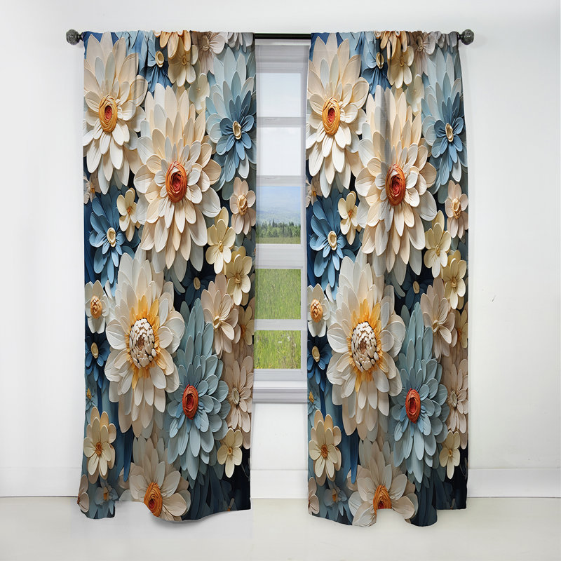 Bharmal - Rideau Zinnias - Rideau occultant à motif floral - 1 panneau, L 52 po x L 63 po