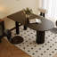 Table de salle à manger en pierre noire semi-ronde avec table en bois massif-1216608467
