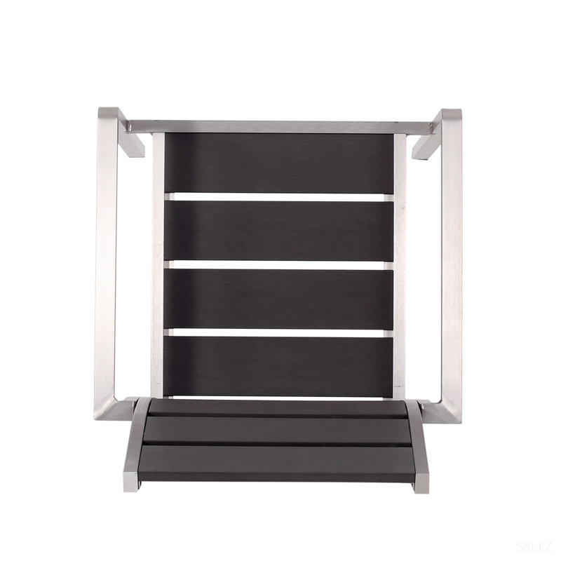 Chaise de salle à manger d'extérieur moderne en aluminium avec siège en faux bois (ensemble de 2), gris et argent
