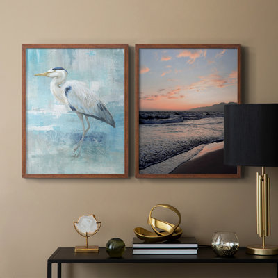 Blue Heron II - reproduction encadrée de qualité supérieure - prête à être accrochée - aucun clou requis - aucun clou requis