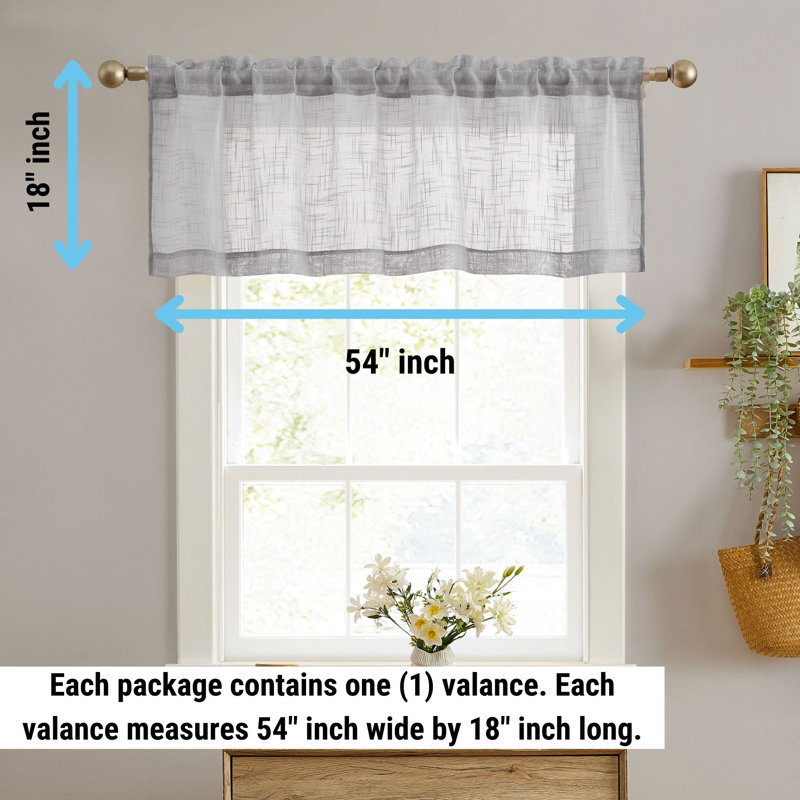 Galiena Faux Linen Textured Semi Sheer Rod Pocket Curtain Valance Topper for Kitchen & Bathroom, Gray