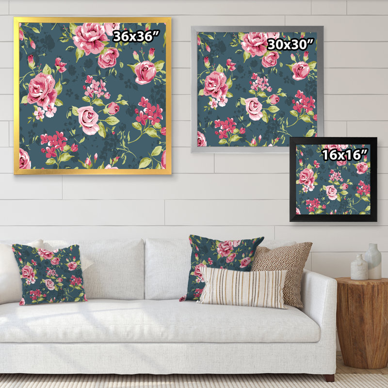 «Vintage Roses I», reproduction sur toile, H 30 po x l 30 po x P 1 po, Cadre doré