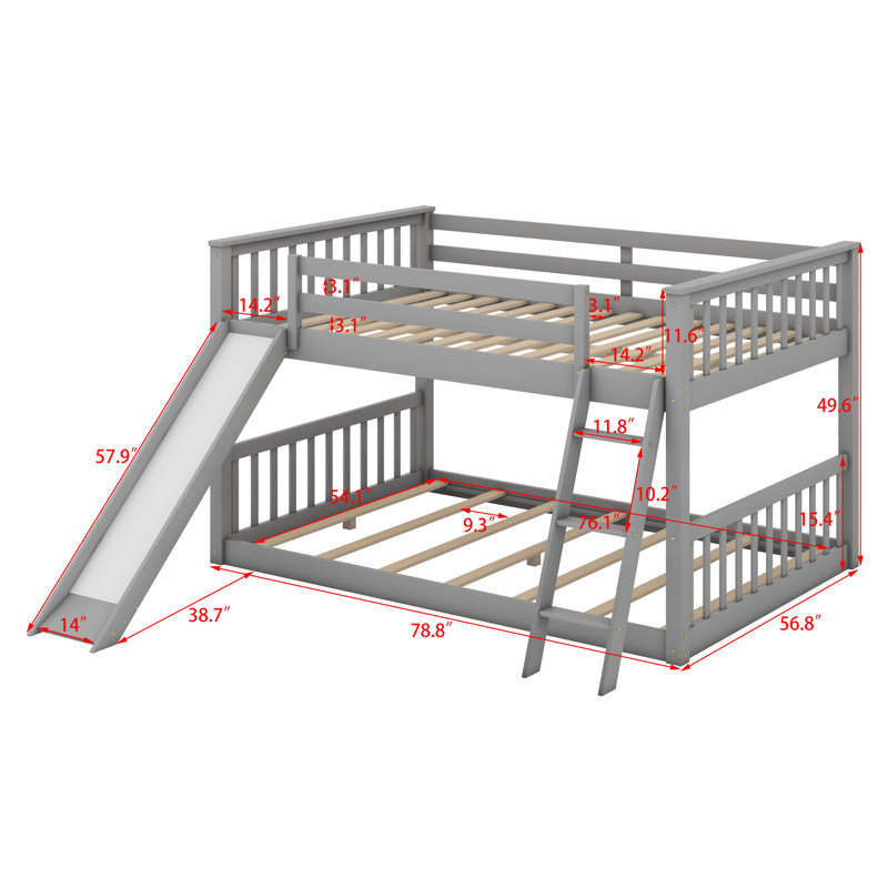 Khiala Full Over Full Bunk Bed With Convertible Slide And Ladder, Gray