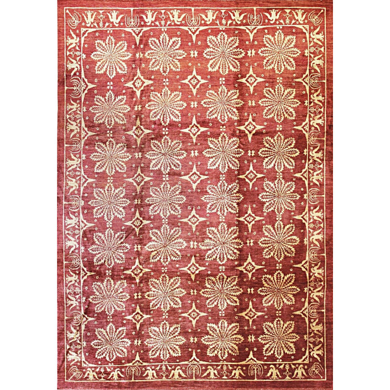 Coral Hand-Knotted Wool Floral Constellations Geometric Modern Contemporary Carpet Rug, 10' x 14'