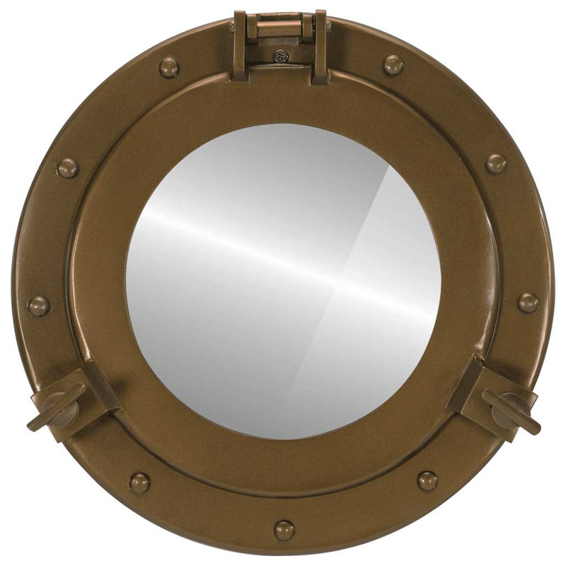 Porthole Mirror Wall Hanging Aluminium And Glass, Brown, 30 cm H x 30 cm W
