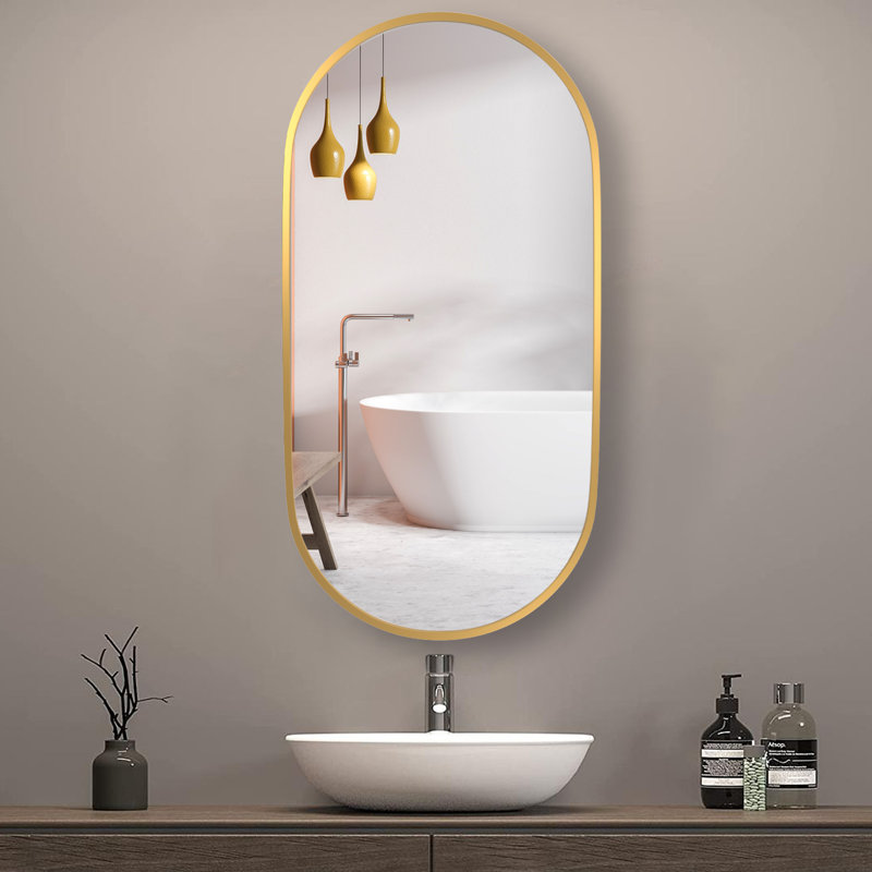 Miroir de salle de bain mural, Or brossé