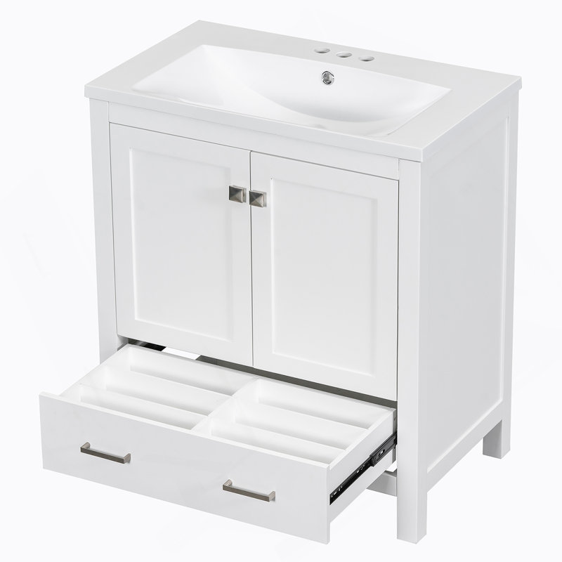 Meuble-lavabo 30 po avec lavabo simple, armoire encastrée avec 2 portes et tiroir, Blanc
