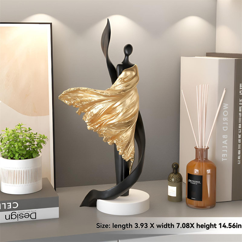 Abstract Figure Sculpture Premium Artistic Decor For Living Room Study And Display Shelf, Gold/Black