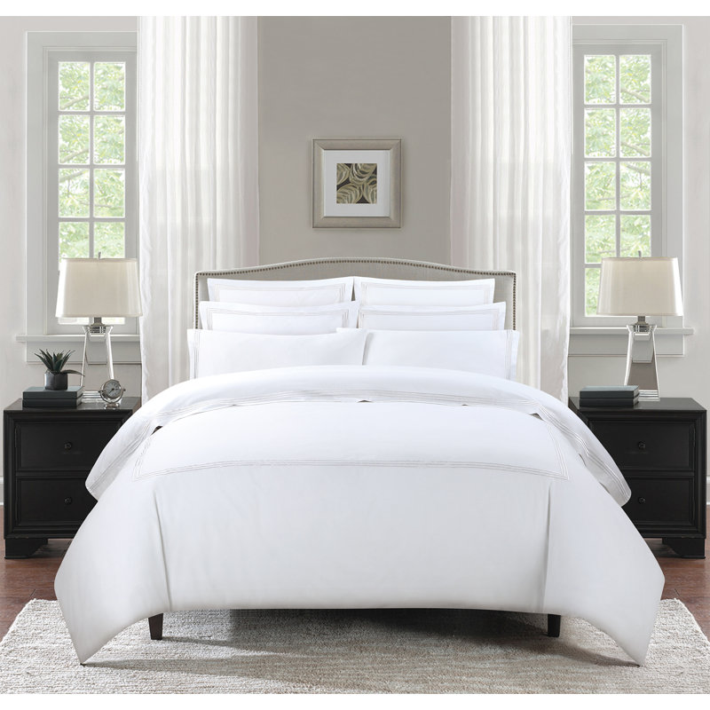 Three Line Hotel Sateen Striped Sheet Set, White, Full