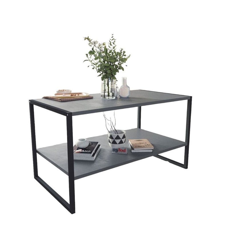 Pujan Solid Wood Coffee Table with Storage, Anthracite