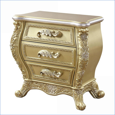 Gold 3-Drawer Modern Glam Nightstand