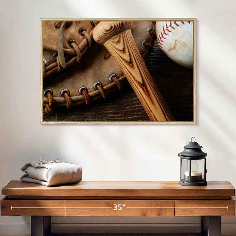 Old Old Baseball Stuff, Cadre flottant en bois naturel, 25 po x 17 po