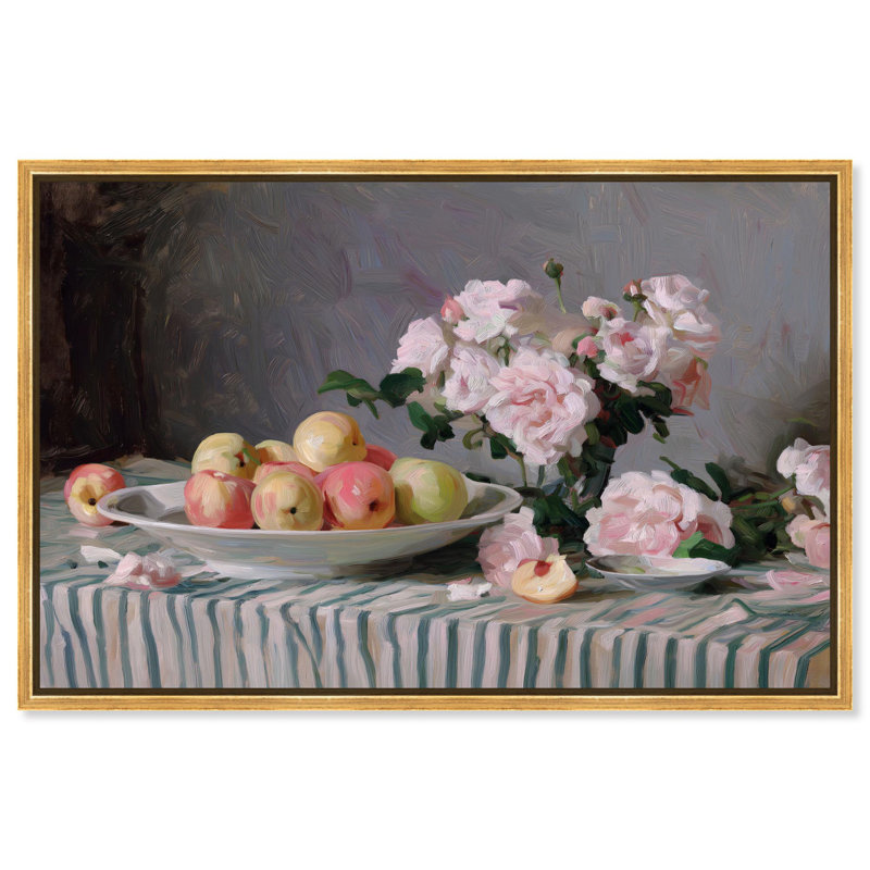 Peaches and Roses Farmhouse Art, reproduction d'art sur toile par Art Remedy, H 16 po x l 24 po, Structure noire