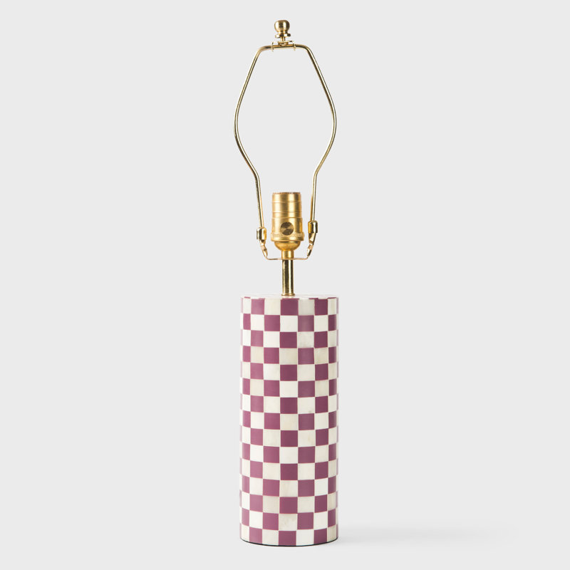 Checkered Bone Inlay Table Lamp Base, Lavender