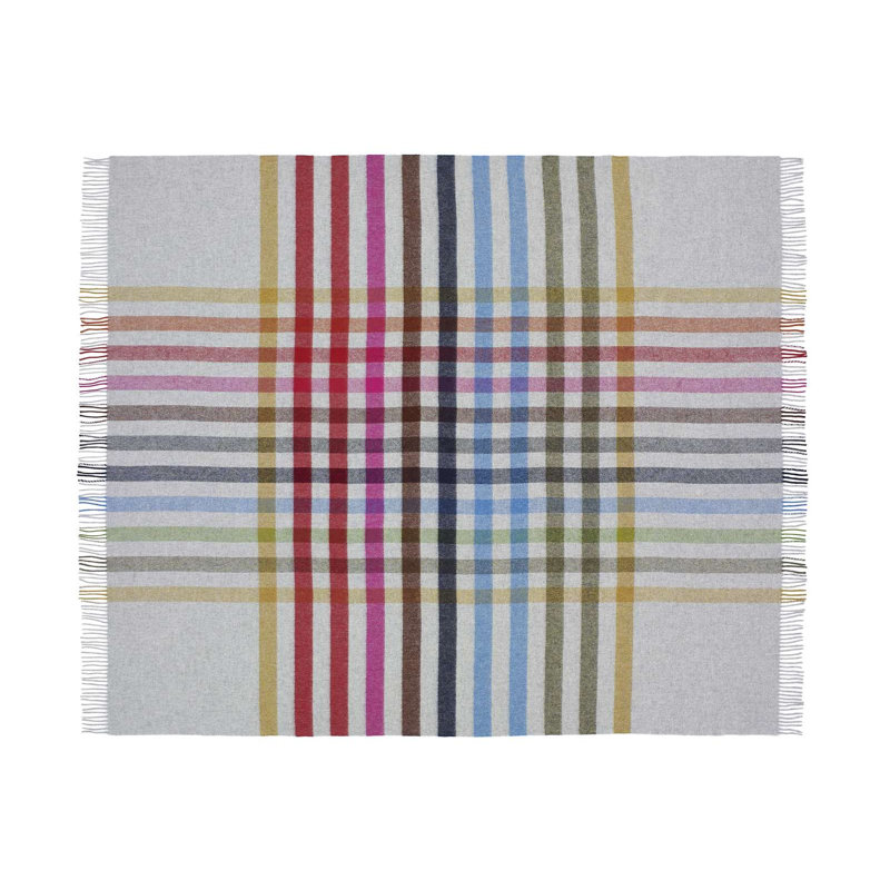Jeté tissé en laine d'agneau Merino, Gris à carreaux multiples