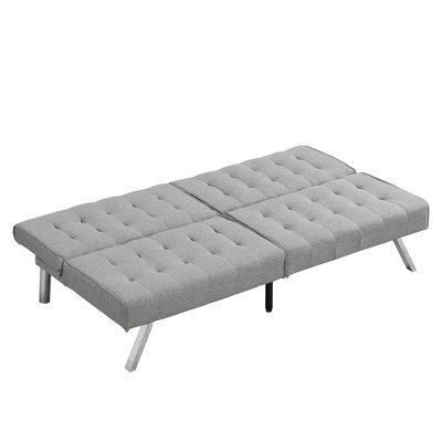 Futon Bed Grey, Fabric Material, Wood Frame, Stainless Leg, 42.52In Depth Multifunctional In Wood, Easy To Store,