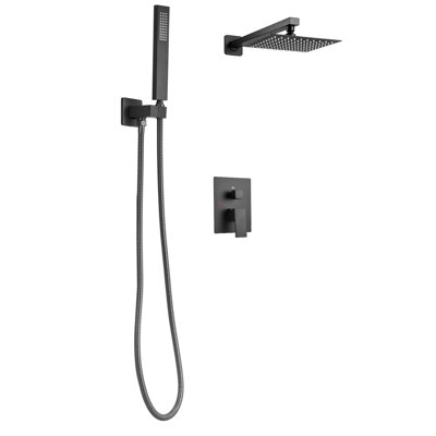 Ensemble de robinet de douche avec pomme de douche à pluie carrée de 8 pouces et douchette, accessoires de salle de bain mural avec valve en laiton et ensemble de garniture, noir mat