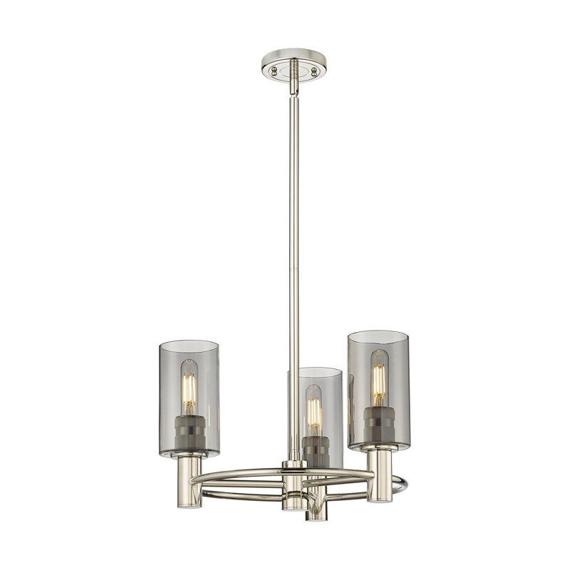 Luminaire suspendu 3 tiges Crown Point, H 10,38 po x l 18 po x P 18 po, Plaqué couleur fumée, Nickel poli
