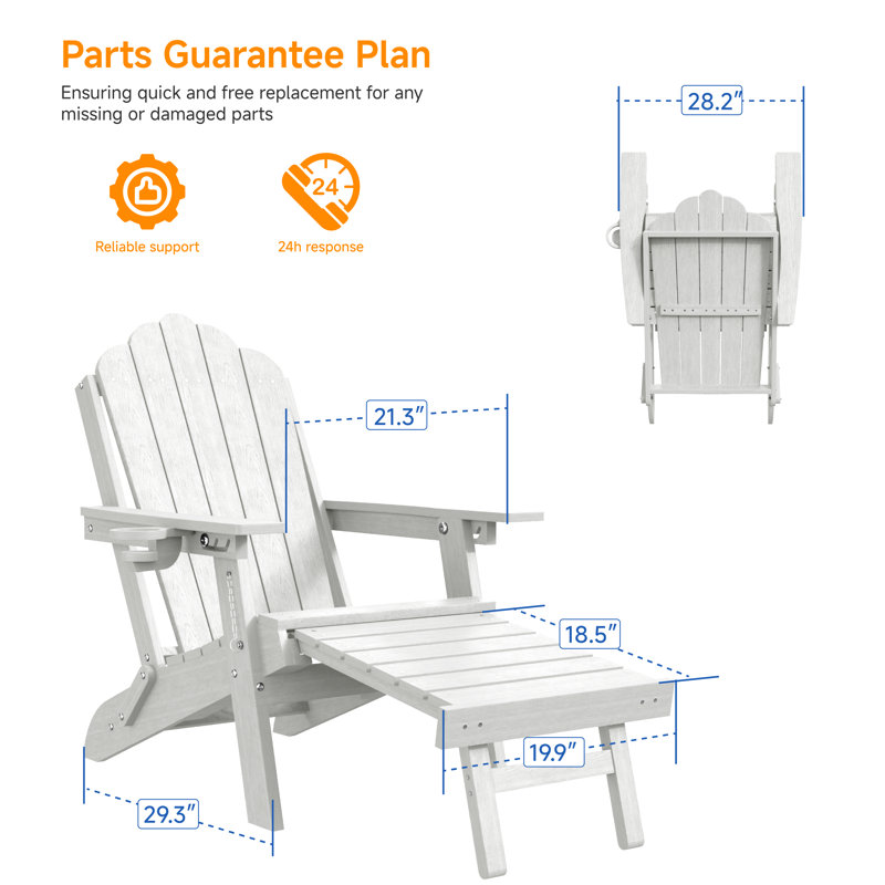Chaise Adirondack pliante en PEHD avec repose-pieds rétractable, chaise de patio réglable toutes saisons à 3 positions pour terrasse