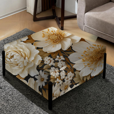 Beige Boho Chic Poppy Blooms III - grand repose-pieds carré floral