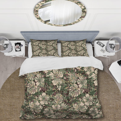 Fleurs vertes et crème - Ensemble de housse de couette Cabin & Lodge