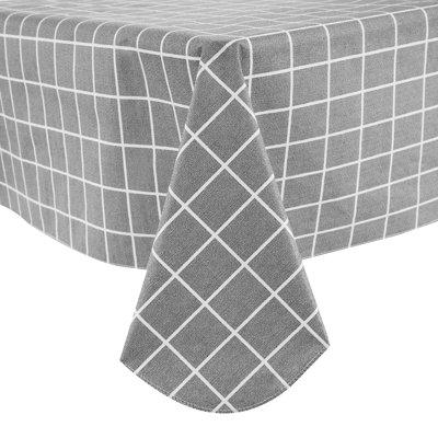 Nappe rectangulaire grise à carreaux en vinyle avec envers en flanelle, 152 x 305 cm