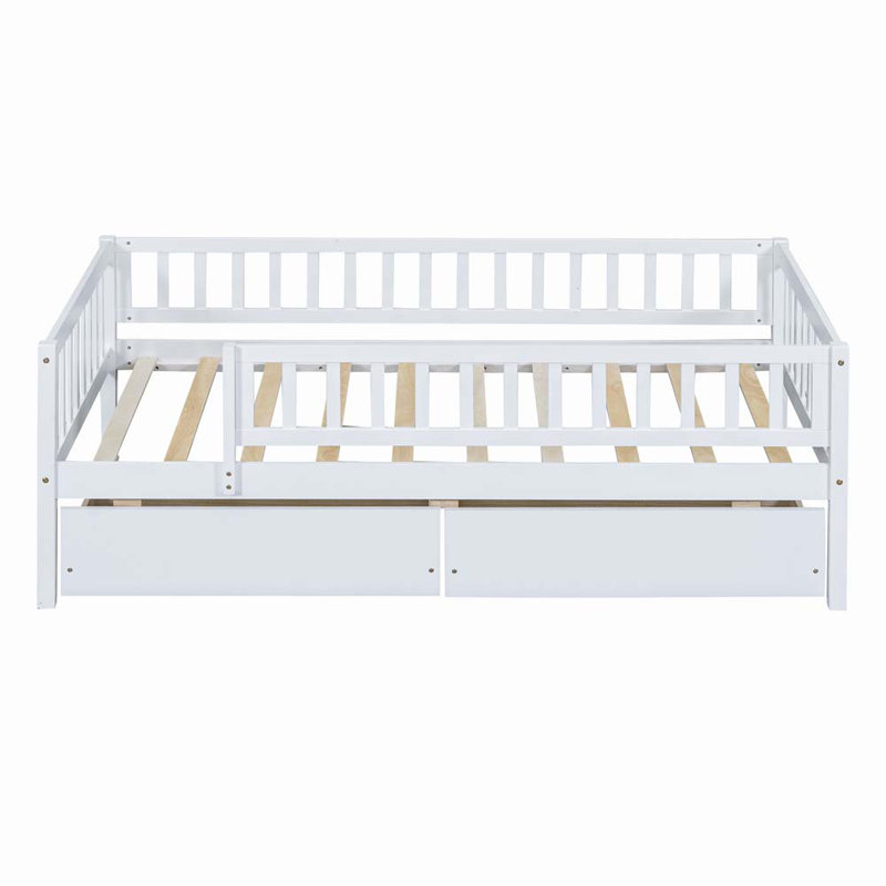 Kallel Daybed with Two Drawers and Guardrails, Twin, Off White