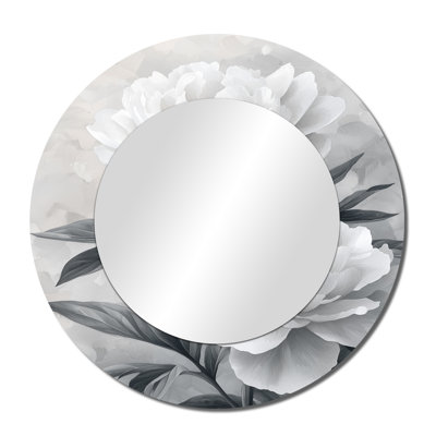 Monochrome Soft Focus Peonies I - Floral Mirror For Wall Art Decor - Printed On Metal