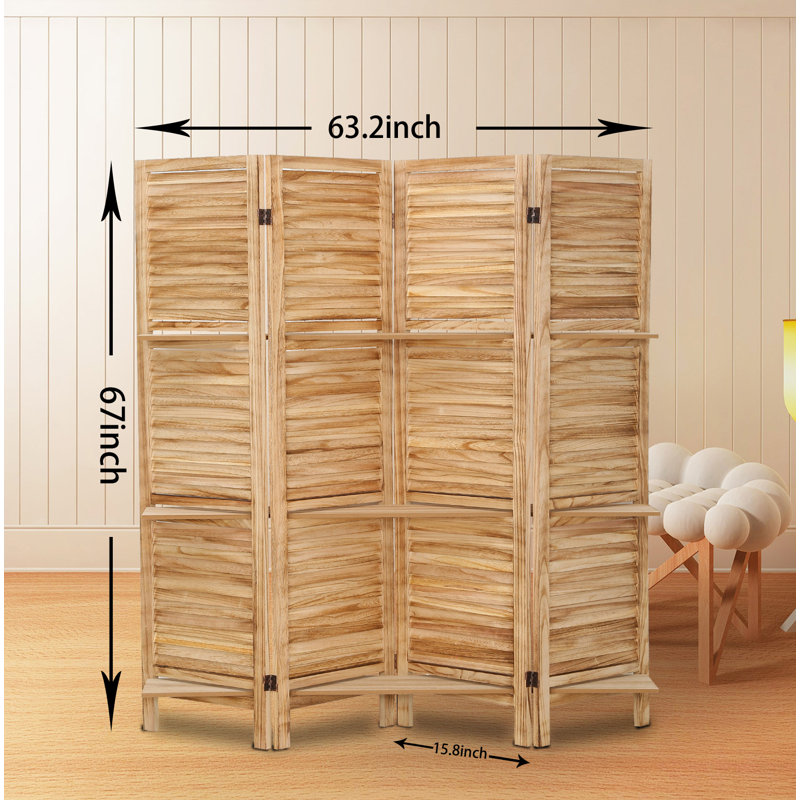 Paravent 4 panneaux avec tablettes Fionafurn, Naturel, H 67 po x l 63,2 po x P 15,8 po