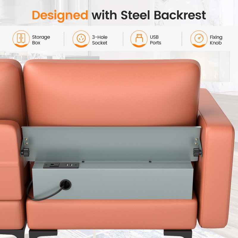 Upholstered 97'' Sofa, Red Leather