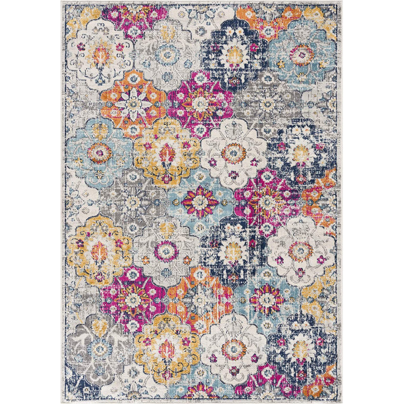 Tapis floral bleu et ivoire 8 pi x 10 pi, Tapis de couloir 2 pi x 15 pi