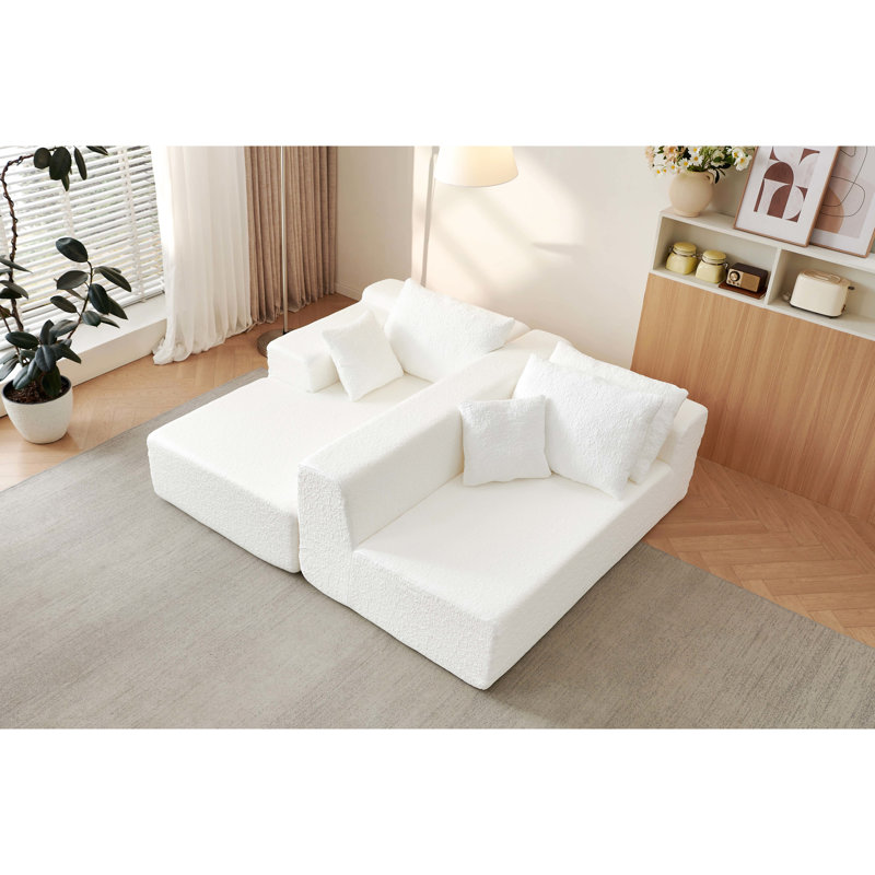 Canapé Cloud, méridienne en L, chenille innovante, siège profond, canapé modulaire à cinq coussins, chenille blanche modulaire, sans assemblage, facile à restaurer, compression à vide