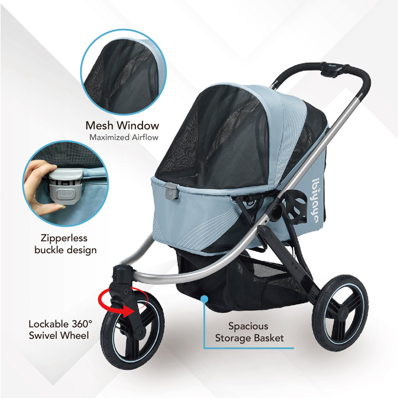Flash Gray All-Terrain 3-Wheel Dog Jogging Stroller