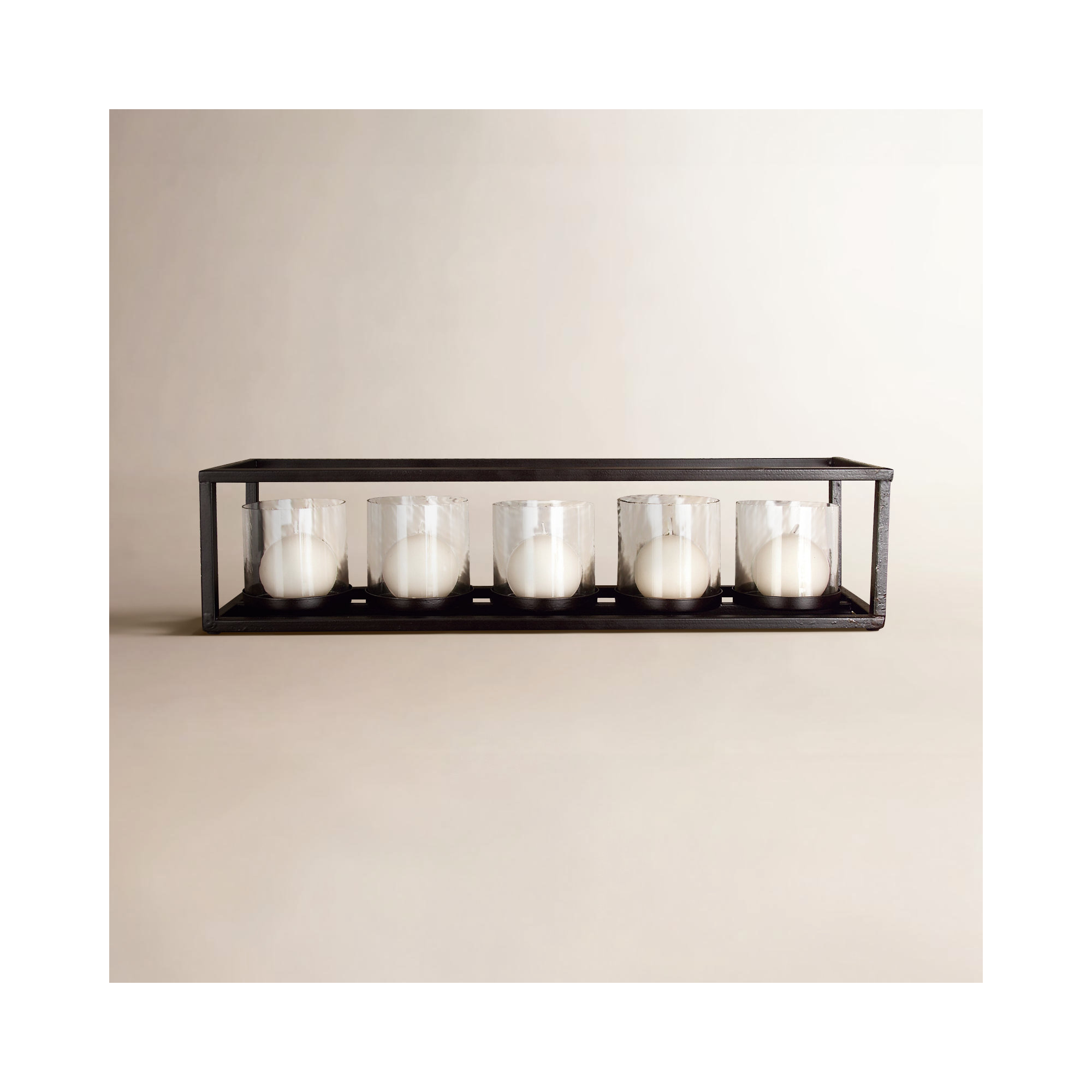 Metal 4 Glass Sleeve Candelabra, 5, 5" H x 22" W x 5" D