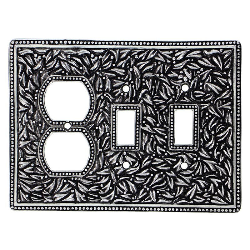 San Michele 3-Gang Duplex Outlet / Toggle Light Switch Combination Wall Plate, Antique Silver