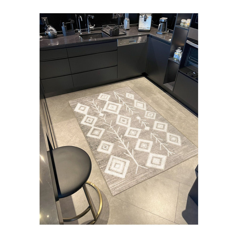 Machine Washable Diamond Patterned Modern Round Themed Patterned Decorative Rug, Rectangle 5'1" x 7'7"