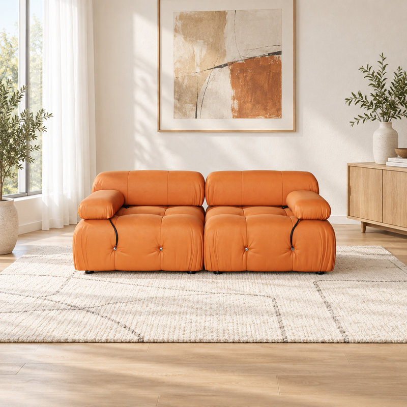 Jesse 69.3'' Velvet Loveseat, Orange Velvet