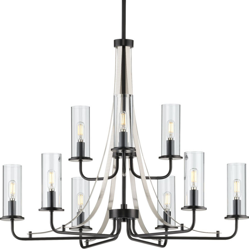 Lustre classique 9 lumières ombrées Maksymilian, Noir