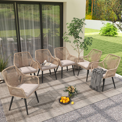 Outdoor Rattan Dining Chairs With Cushions(set of 6)