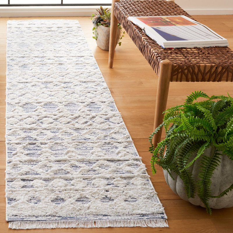 Tapis bleu marine / ivoire Augustine 758, Tapis de couloir 2 pi x 9 pi