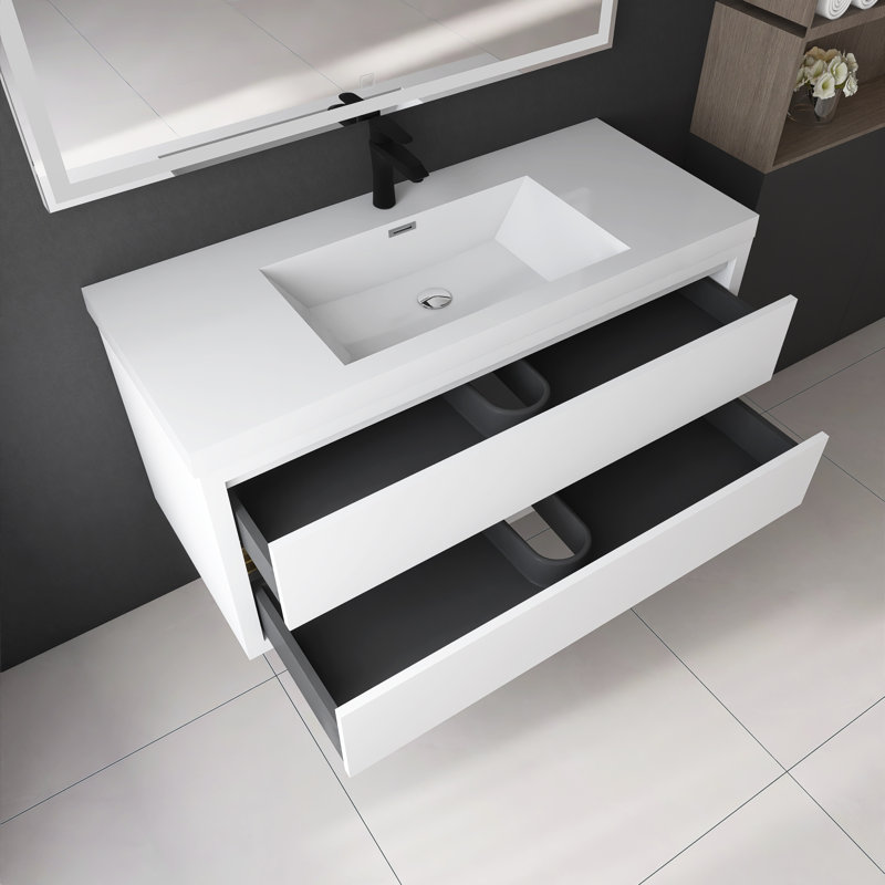 Meuble-lavabo mural 48 po avec lavabo, Blanc