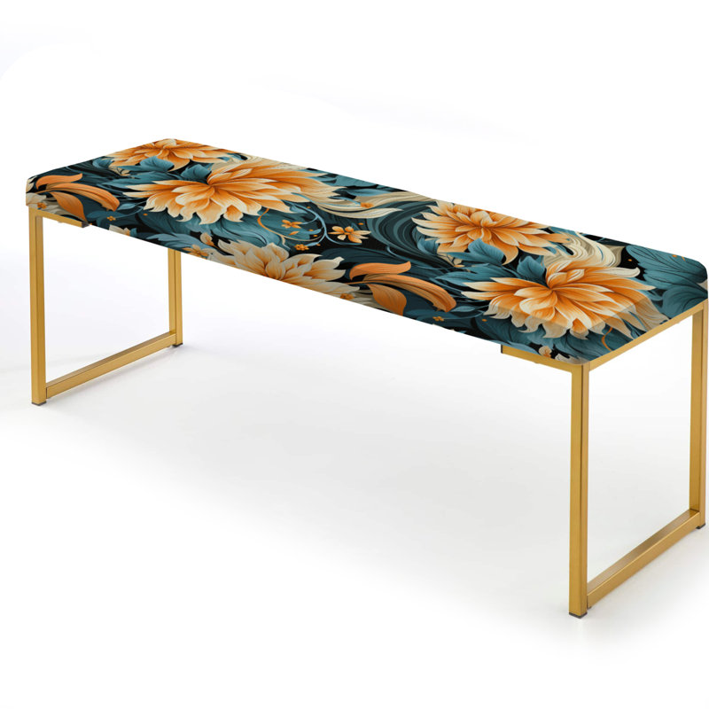 Wenner - Floral Upholstered Gold Bench