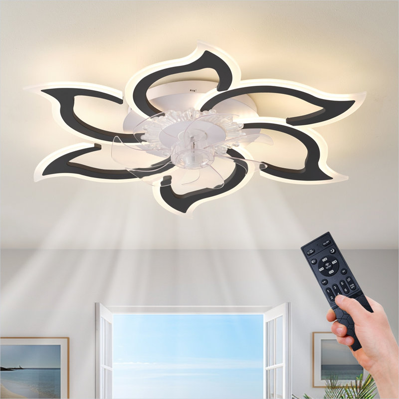 Ventilateur de plafond encastré noir mat avec lumière DEL intégrée, 32,6 pouces, style nordique moderne pour le salon ou la chambre à coucher