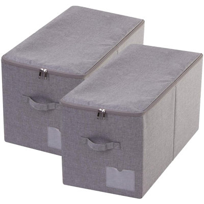 Pack Of 2, Large Size Folding Washable Fabric Storage Boxes For Bedding Sheets, Blankets, Pillows, Clothing, Toys Etc., Dark Grey