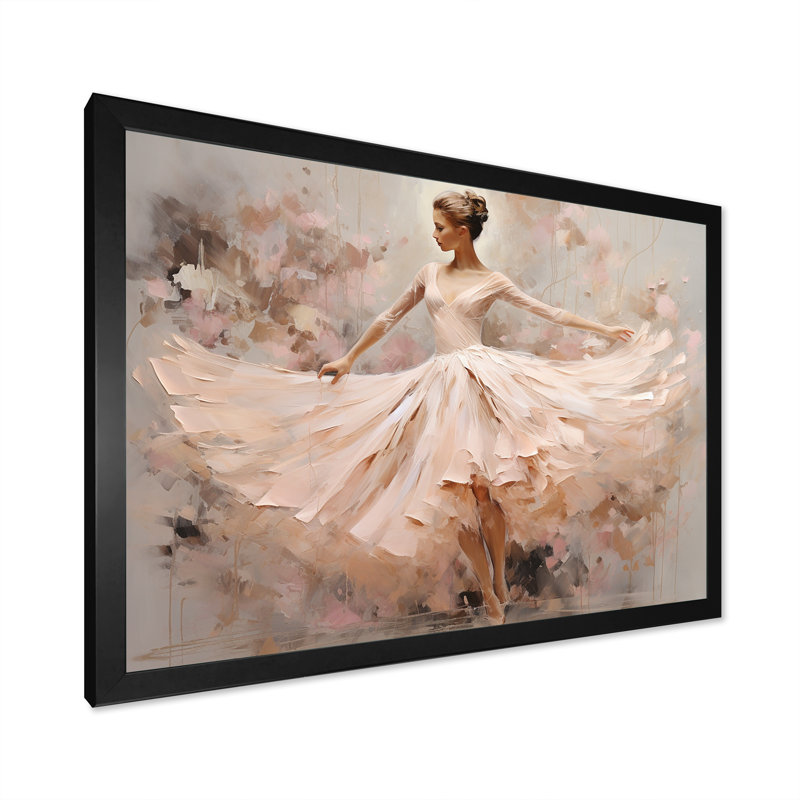 Beige or minimalisme ballerine I - impressions encadrées de ballet, H 34 po x l 44 po x P 1,5 po, Cadre noir