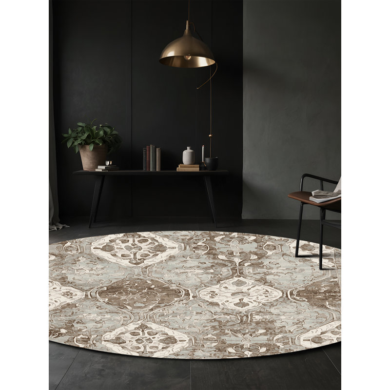 Machine Washable Beige Area Rug, Round 5'