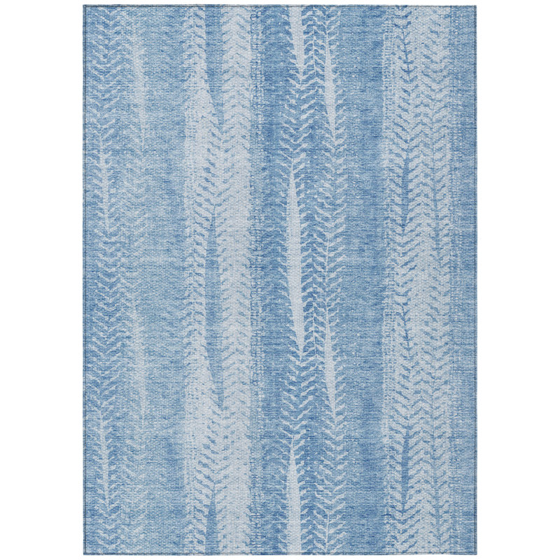 HomeRoots 3' X 5' Sky Blue And Denim Blue Botanical Leaves Washable Indoor Outdoor Area Rug